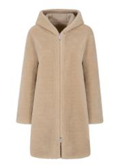 Beige women's fur coat with hood FUTDP-0041-81(Z23)-04