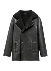 Black men's sheepskin coat KOZMP-0012-99(Z26), front product view on white background.