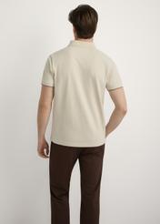 Light beige cotton polo shirt POLMT-0045B-1A(W26), back view of the product on the model. Half of the silhouette visible.