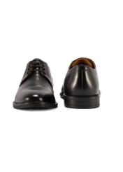 Men's leather black shoes BUTYM-0483-99(W26), front and back view of the product on a white background.