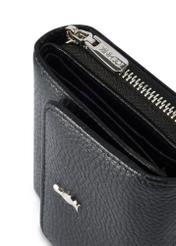 Black leather women's wallet PORES-0802 R-98(Z 25), close-up of the product detail, view on a white background.