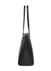 Black women's shopper bag with monogram TOREC-1291-9P(Z26), product view from the side on a white background.
