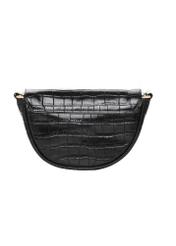 Black semi-circular croco women's handbag TORES-1328-9G(Z26), back view of the product on a white background.
