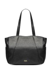 Black leather women's shopper bag TORES-1255-99(W26) - front product view, on white background.