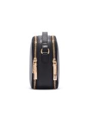 Leather two-compartment women's handbag in black color TORES-1428-9I(Z26), side view of the product on a white background.