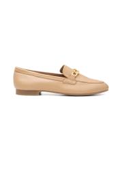 Leather dark beige women's loafers with chain BUTYD-0914A-1B(W26)