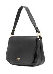 Women's black leather messenger bag TORES-1253-99(W26), diagonal product view on white background.