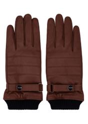 Men's camel leather gloves with wool lining REKMS-0091-1D(Z26), front view of the product on a white background.