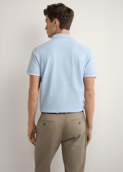 Light blue cotton polo shirt POLMT-0045B-7A(W26), back view of the product on the model. Half of the silhouette visible.