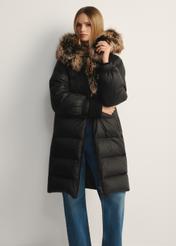 Black women's jacket with natural insulation KURDT-0623-99(Z25)