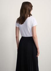 White women's basic T-shirt TSHDT-0111-0A(KS), back view of the product on the model. Half of the silhouette visible.
