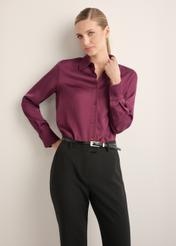 Women's burgundy shirt KOSDT-0172-4D(Z26), front view of the product on the model. Half of the silhouette visible.