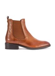 Women's leather ankle boots in cognac color BUTYD-0936A-87(Z25), side view of the product on a white background.
