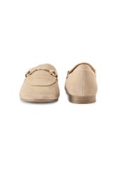 Dark beige suede women's moccasins BUTYD-1257-1K(W26), front and back product view on white background.