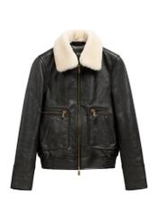 Black leather bomber jacket KURDS-0646-99(Z26), front view of the product on a white background.