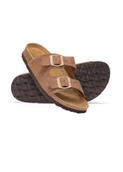 Women's leather mules in camel color BUTYD-1158-1D(W26), diagonal product view on a white background.