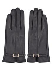 Women's black leather gloves REKDS-0109-99(Z26), front product view on white background.