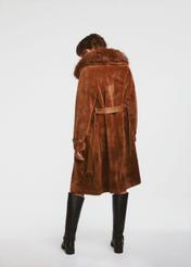 Long women's fur coat in camel color FUTDW-0031-24(Z24)-05