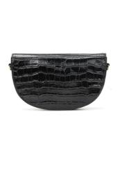 Black leather semi-circular croco messenger bag TORES-1230-9G(W26), product view from the back on a white background.