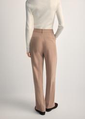 Beige elegant women's trousers SPODT-0106A-1D(W26), product view from the back on the model. Half of the silhouette visible.