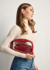 Large red two-piece women's cosmetic bag TOREC-0874A-41(Z25), front view of the product on the model, half of the silhouette visible.