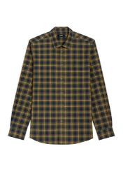 Men's khaki plaid shirt KOSMT-0369-8D(Z26), front view on a white background.
