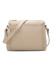 Beige leather women's shoulder bag TORES-0983E-1B(W26), front product view on white background.