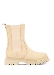 Beige leather women's Chelsea boots BUTYD-1092-81(Z25), product view from the side on a white background.