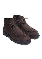 Dark brown suede women's ankle boots BUTYD-1347-1I(Z26), diagonal product view on a white background.