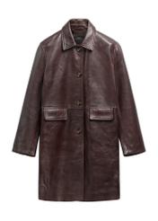 Brown women's leather coat KURDS-0649-1H(Z26), front product view on white background.
