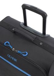 Small suitcase on wheels WALNY-0045-99-19(W26), view of the product handle on a white background.