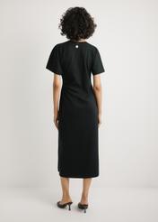 Black cotton midi dress SUKDT-0273-99(W26) - product view from the back, on a white background.