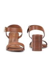 Women's brown leather sandals BUTYD-1178-1D(W26), front and back product view on white background.