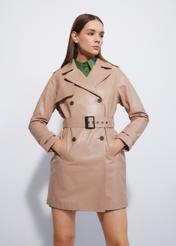 Women's double-breasted leather coat KURDS-0430-1318(W23)-02