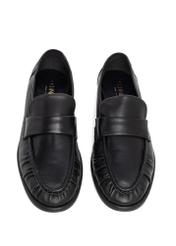 Women's black leather moccasins BUTYD-1328-99(Z26), front product view on white background.