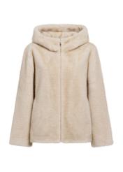 Beige women's fur coat with zipper FUTDP-0057-80(Z25)