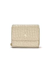 Small leather cream women's croco wallet PORES-0957-12(W25) front view on white background.