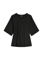 Women's black draped blouse TSHDT-0163-99(Z26) - front product view, on white background.