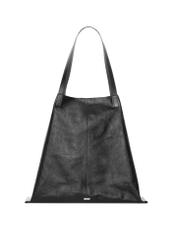 Black large leather shopper bag TORES-1354-99(Z26), front product view, folded on white background.