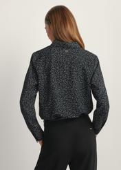 Women's black polka dot shirt KOSDT-0180-9P(W26), back view of the product on the model. Half of the silhouette visible.