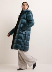 Women's winter jacket in turquoise KURDT-0677-7F(Z26), side view of the product on a model. Full body visible.