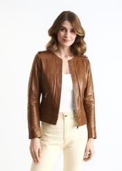 Women's waisted brown leather jacket KURDS-0366-1103(W22)-02