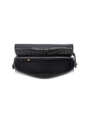 Small black women's croco messenger bag TOREC-1185-9G(W26), product view inside on white background.