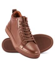 Brown men's leather sneakers BUTYM-0466-89(Z25) - diagonal view on a white background.