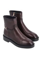 Women's dark brown leather ankle boots BUTYD-1290-1I(Z26), diagonal product view on a white background.