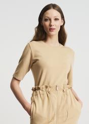 Women's beige basic blouse BLUDT-0147-81(W22)-01