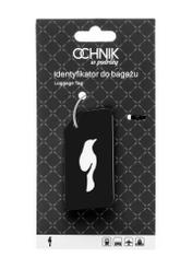 Black luggage tag AW-012-0003-99(W26), view of the product in the packaging on a white background.