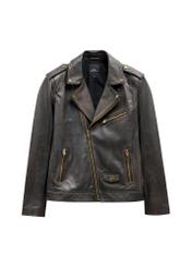 Men's leather biker jacket KURMS-0395-99(W26), front product view on white background.