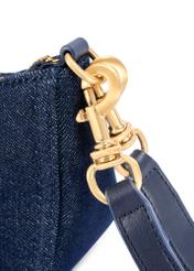 Small denim women's handbag TOREN-0335-7H(W26), close-up of product detail, view on white background.