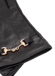Black women's leather gloves with buckle REKDS-0087-99(Z25), close-up of the product detail on a white background.